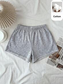 SHEIN Tween Girl Knit Solid Color Fitted Casual Shorts - Grey - View 5