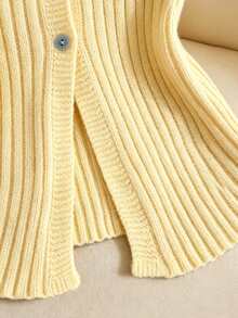 SHEIN Franclia Top de punto elegante con cuello de solapa amarillo claro, multifuncional y de moda minimalista para mujer, suéter de punto sin mangas, top de verano amarillo, chaqueta de punto amarilla, camiseta de tirantes para mujer, top de tela de punto amarilla, top para mujer, top de punto para mujer, último top de punto para mujer, top de tirantes novedoso para mujer - Amarillo - Ver 5