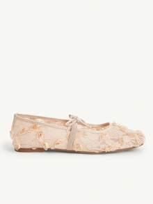 CUCCOO CHICEST 春夏蕾絲網布方頭平底甜美芭蕾女鞋 - 裸粉色 - 查看 3