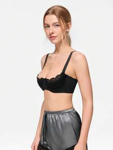 Bonmuse Women's Sexy European And American Lace Sponge Padded Push-Up Bra, Prevent Sagging Underwire Bra - Black - View 5
