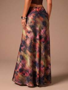 Glamine Elegante falda larga versátil de línea A para mujer, falda de satén estampada, ropa de verano, falda de moda de corte ajustado - Multicolor - Ver 3