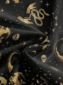 ROMWE Goth Sun Moon Stars Dark Skull Constellation Moon Plus Size Pants - Black - View 3