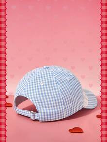HELLO KITTY AND FRIENDS | SHEIN A Lady, Cute, Embroidered, Lace, Plaid Baseball Cap, Daily Outings - Blue - View 4