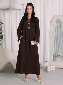 Al Najma 女士土耳其长款连衣裙和阿拉伯传统长袍 - 棕色 - 查看 6