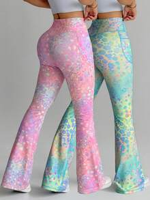 Velisys Velisys Seamed Colorful Leopard Print Flared Pants (With Pockets) - Multicolor - View 2