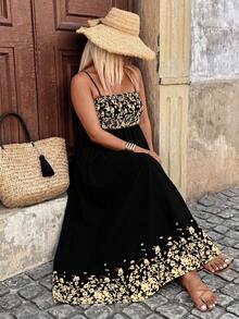 Breezaya Plus Size Spaghetti Strap Spaghetti Strap Print Vacation Dress - Black - View 4