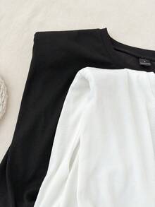 Travachic 2pcs Solid Color Knit Women's Tank Tops - Black and White - View 5