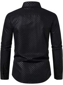 Manfinity Mode Camisa formal de manga larga con patrón de diamante para hombres, para ir al trabajo y ceremonias - Negro - Ver 2
