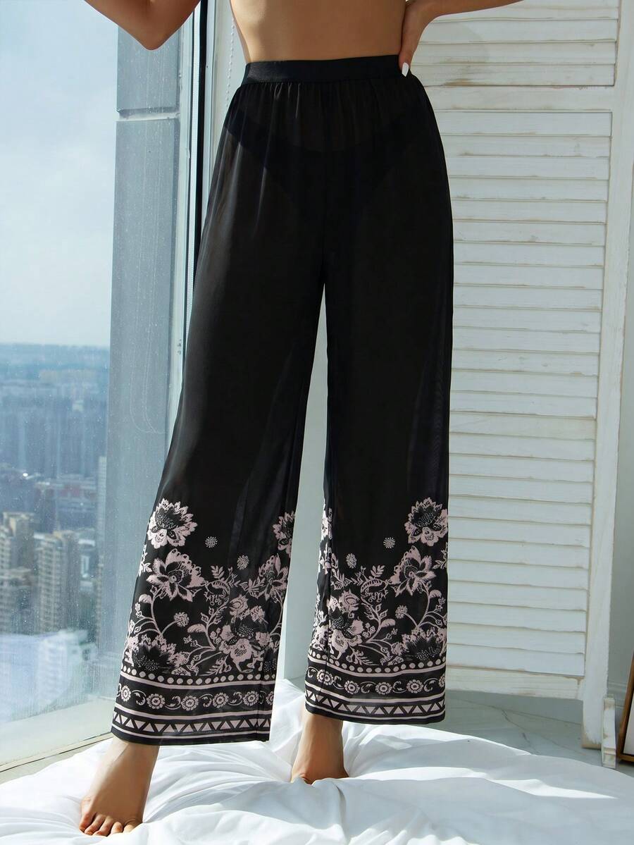 Vaytide Women's Floral Print Casual Daily Wear Cover Up And Pants Set - Black - View 1