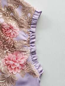 SHEIN 女款花卉印花鈕扣荷葉邊飾襯衫，夏季 - 彩色 - 查看 6