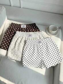 SHEIN EZwear 3件組舒適女款短款休閒短褲，梭織布料，適合日常穿著，迷彩印花短褲套裝 - 彩色 - 查看 1