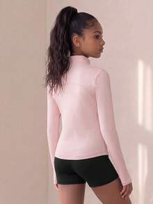 SHEIN 少女運動服，粉色彈性防曬瑜伽外套，適用於瑜伽、普拉提、跑步和戶外運動 - 淺粉色 - 查看 4