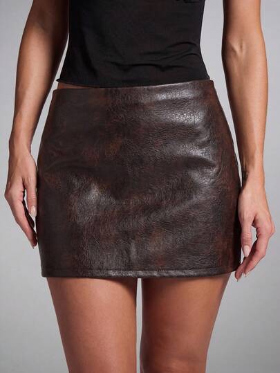 SHEIN BAE Rok Mini Wanita Cokelat Modis Seksi untuk Pesta dengan Gesper Sabuk Kulit PU, Rok Mini Kulit, Bawahan Festival Musik, Bawahan Klub Malam, Rok Merah Marun, Bawahan Pesta, Rok Kulit, Bawahan Gaya Barat, Bawahan Bohemian, Bawahan Kasual