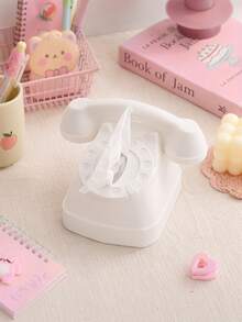 Joivida 1PC Retro Vintage Rotary Telephone Shaped Tissue Box / Smooth Matte Solid Plastic Classic Old Landline Phone Mold Decorative Napkin Holder, Central Round Pull Out Opening Easy Tissue Access Desktop Paper Storage Organizer - Multicolor - View 6