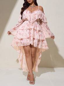 Viva Relle Plus-Size Sexy Resort Off-Shoulder Backless Dress Fall - Pink - View 3
