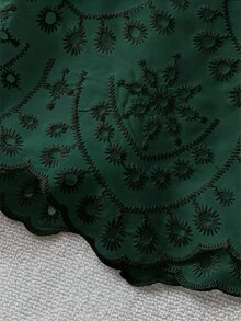 SHEIN LUNE Plus Size Woven Embroidered Casual Vacation Pants, Spring/Summer - Dark Green - View 5