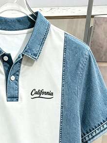 Daypath Men's American Vintage Denim Effect Patchwork Short Sleeve POLO Shirt, Contrast Color Denim Effect Patchwork, Vintage California Style, This One Lets You Easily Wear Street High-End Sense, Suitable For Fashionable Young Men Who Pursue Individuality, Love American Vintage Or Cargo Style Style, And Pay Attention To Design - Multicolor - View 3