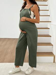 SHEIN Mono de maternidad de unicolor para uso diario casual - Verde - Ver 4