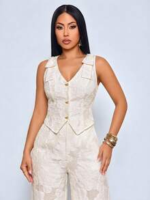 SOLERSUN Elegant Commute Birthday Party Outing Suit Set, Premium Jacquard Fabric, Women's Spring/Summer Cream - Apricot - View 7