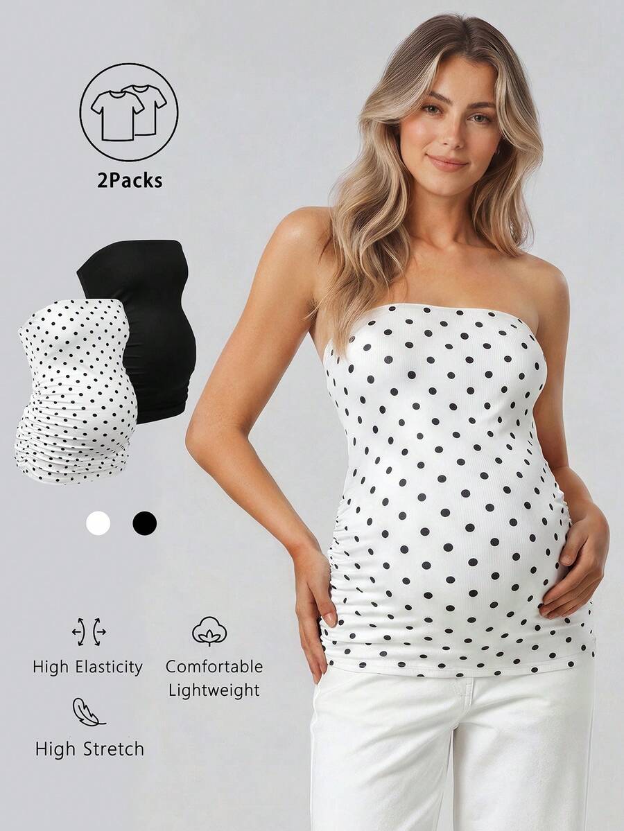 Modmama Top Bandeau Casual Versátil de Maternidad para Verano - Blanco y Negro - Ver 1