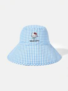 HELLO KITTY AND FRIENDS | SHEIN A Ladies', Embroidered, Blue Plaid Fisherman's Hat, Suitable For Daily Outings - Fisherman's hat - View 5