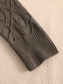 SHEIN Clasi Cardigan de punto calado con hombros caídos talla grande - Café integral - Ver 8