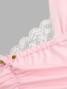 Vibekara Plus Size Women's Contrast Lace Tank Top And Pants Casual 2 Pieces Set - Pink - View 7