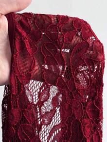 Maweii Plus Size Burgundy Off Shoulder Lace Dress With Hollow Bow Design And Pleated Gown - Red - View 8