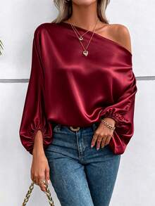 SHEIN 女款純色單肩休閒百搭日常旅行襯衫 - 酒紅色 - 查看 7