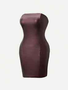 Nuvra Women's Low-Cut Double Layer Tummy Control Shapewear Slip Dress With Lining, Waist Cinching, Butt Lifting Mini Bodycon Dress - Brown - View 10