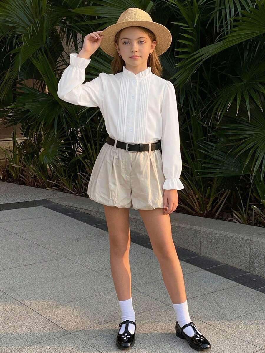 Hapijoa 青少年女孩秋季服飾 青少年女孩領口短袖襯衫夏季 - 白色 - 查看 1