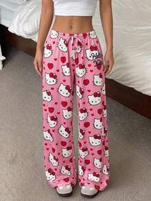 CovetEZ HELLO KITTY AND FRIENDS | SHEIN 女款低腰卡通印花休閒直筒長褲，適合夏季 - 彩色 - 查看 3