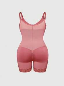 SHAPORA 1pc Plus Size Women's Zipper Front Romper - Dusty Pink - View 2