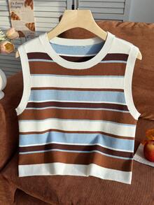 Comfortcana Plus Size Women's White Crew Neck Casual Traditional Normal Vintage Knit Tank Top Back-To-School Graduation Autumn Formal - Multicolor - View 3