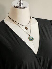 SHEIN ICON 女款大尺碼簡約休閒傳統百搭綁帶優雅洋裝，黑色夏季度假早午餐正式場合適用 - 黑色 - 查看 9