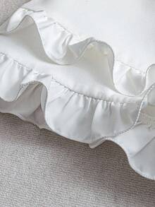 SHEIN Raffinéa 纯色，修身，真口袋，收腰设计，3D荷叶边装饰，拉链，纽扣，假日，度假，优雅，休闲，通勤，简约，性感，时尚女士喇叭短裤，春夏荷叶边短裤，全白大学服装 - 白色 - 查看 7