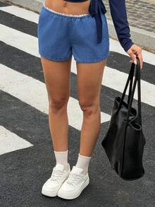 Flexra Women's Elastic Waist Casual Loose Fashion Denim Shorts - Blue - View 5
