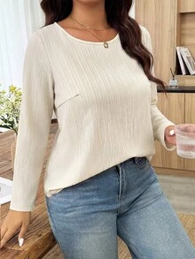 Weeklong Plus Size Casual Applique Decor Long Sleeve Shirt Fall - Apricot - View 4