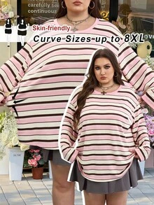 SHEIN CURVE+ مقاس كبير 2026 خريف رقبة دائرية مكشوفة الكتف وردي فضفاض 1920s 80s طويل، شتاء 22W العودة إلى المدرسة - متعدد الألوان - مشاهدة 8