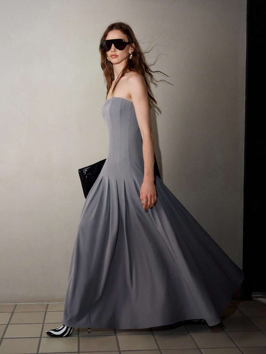 MOTF PREMIUM WOMEN'S EARLY AUTUMN STRAPLESS STRUCTURED A-LINE DRESS