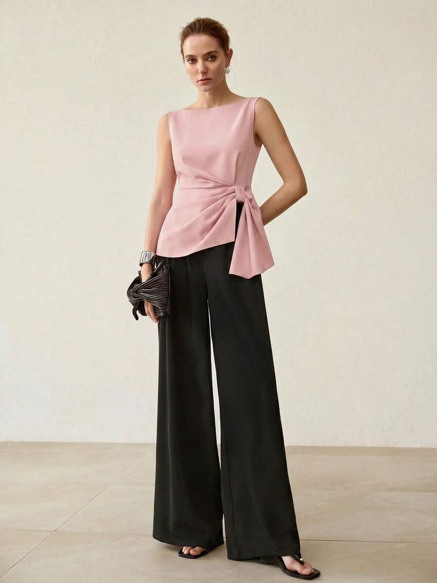 MOTF PREMIUM Blusa elegante sin mangas con bajo asimétrico - Rosa - Ver 1