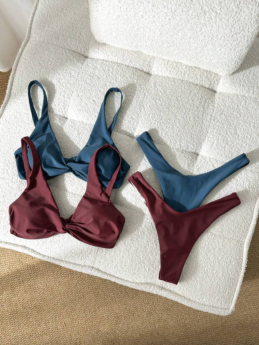 SHEIN Swim Vcay 女款夏季海灘性感時尚比基尼兩件式泳衣套裝 - 2件組 - 彩色 - 查看 1