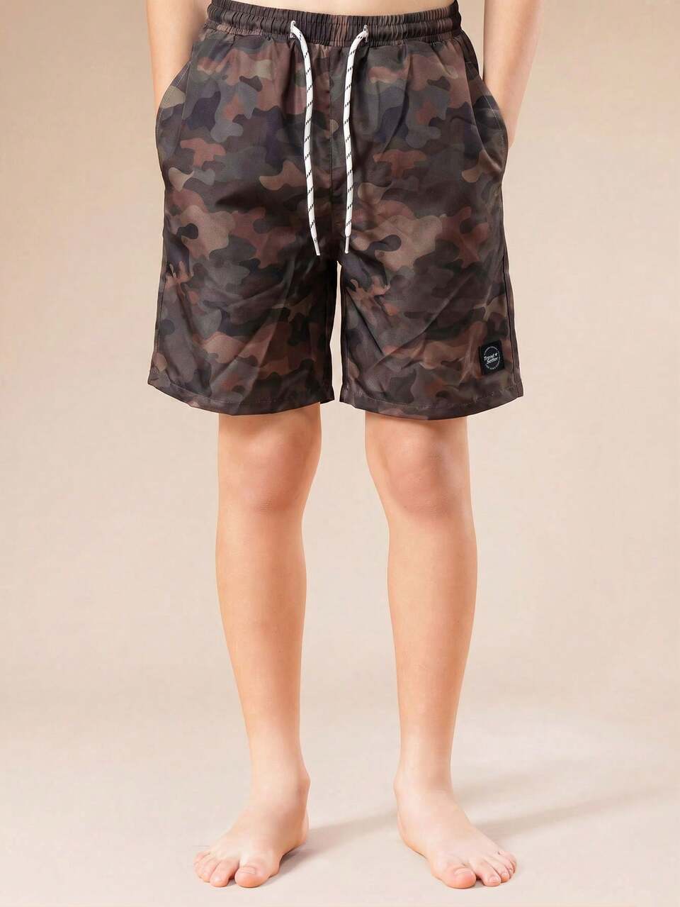 Camouflage Badeshorts für Jungen Sommer Strand Schwimmhose mit Kordelzug Taille Pool Urlaub Strandmode Schnelltrocknend Elastischer Bund