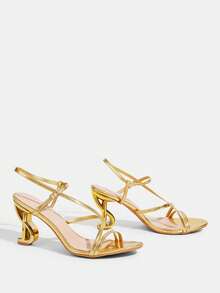 CUCCOO TILAWA Cross-Strapped High-Heeled Sandals, Special-Shaped Heel Design, Versatile Banquet Women's Shoes With Temperament, Fashionable Party Wear - Gold - View 3