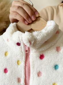 Elladie kids 1件少女甜美可愛波點毛絨拉鍊外套 厚款外套 適合日常休閒外出 春秋冬三季 - 白色 - 查看 6