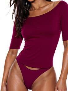 Nuvra 1pc Women's Regular Burgundy Comfortable Fabric Long Sleeve T-Shirt - Burgundy - View 2