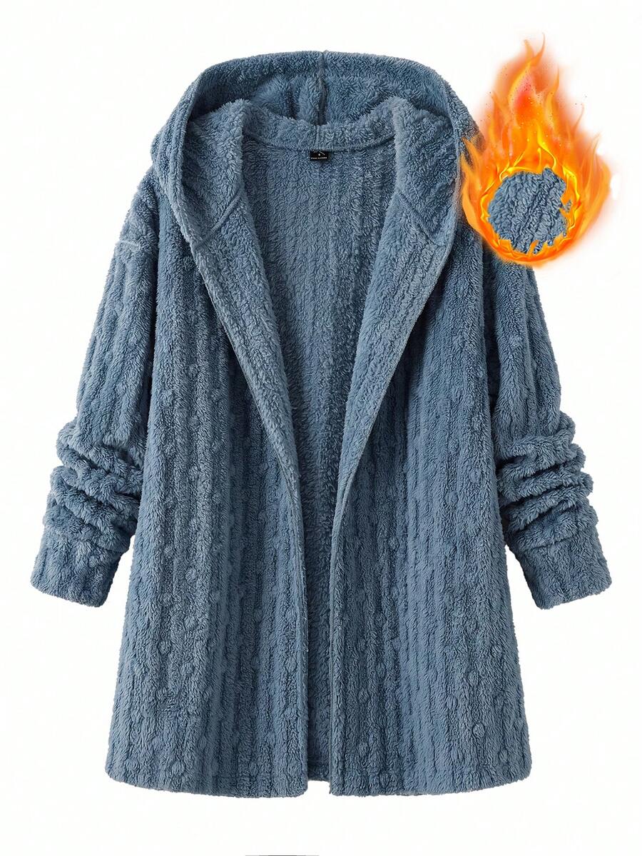 SHEIN Clasi 女款純色長袖連帽寬鬆修身夾克 - 藍色 - 查看 1