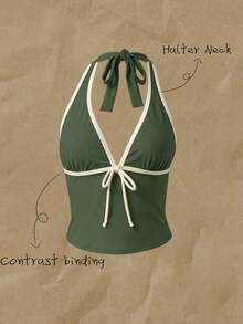 Elavelle Áo bikini hai dây buộc nơ in họa tiết ngẫu nhiên dành cho nữ, thích hợp cho mùa xuân/hè. - Nhiều màu - Xem 4