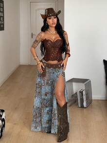 Coolane 女款夏季派對度假夜會時尚性感度假狂歡優雅保守復古波希米亞海灘藍色與棕色豹紋印花裙 - 藍色 - 查看 6