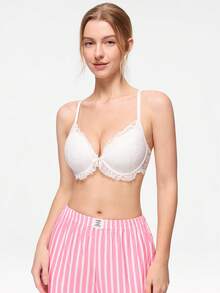 Bonmuse Women's Sexy Skin-Friendly Lace Bra, French Romantic Casual Versatile Mature Charm Lace Patchwork Underwire Bra, Lift And Support Adjustable Bra - White - View 5